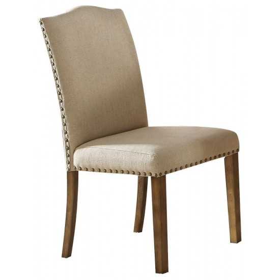 ACME Parker Side Chair (Set-2), Khaki Linen & Salvage Oak