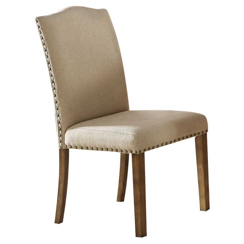ACME Parker Side Chair (Set-2), Khaki Linen & Salvage Oak ACME Parker Side Chair (Set-2), Khaki Linen & Salvage Oak