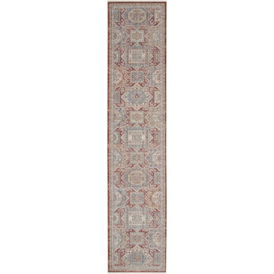 Nourison Homestead HMS02 Runner Rug, Blue/Brick, 2'7" x 10'