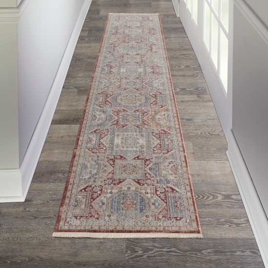 Nourison Homestead HMS02 Runner Rug, Blue/Brick, 2'7" x 10'