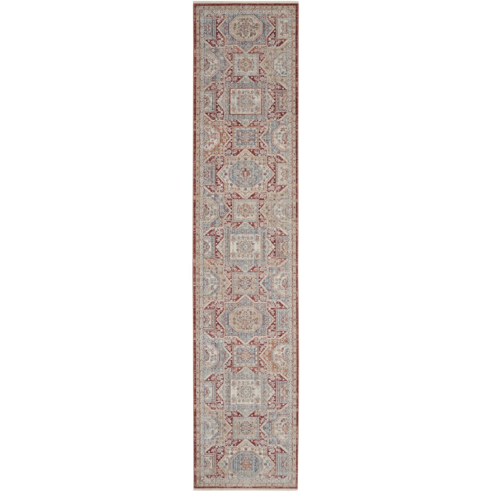 Nourison Homestead HMS02 Runner Rug, Blue/Brick, 2'7" x 12'