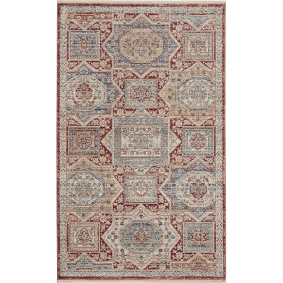 Nourison Homestead HMS02 Area Rug, Blue/Brick, 3' x 5'