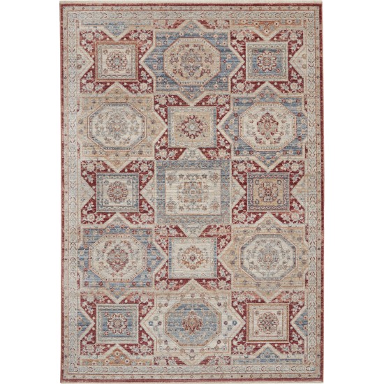 Nourison Homestead HMS02 Area Rug, Blue/Brick, 5'3" x 7'8"