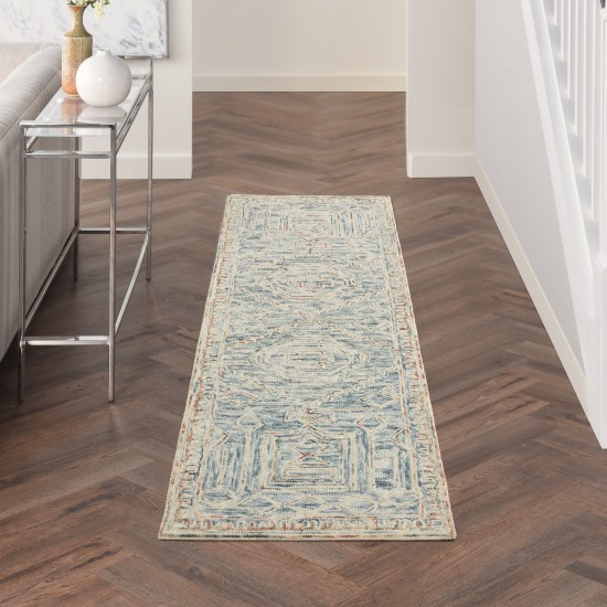 Nourison Interlock ITL02 Runner Rug, Blue/Multicolor, 2'3" x 7'6"