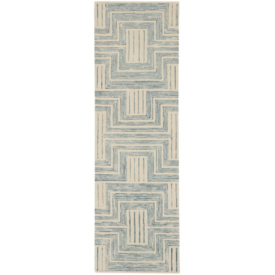 Nourison Interlock ITL06 Runner Rug, Ivory/Turquoise, 2'3" x 7'6"