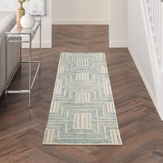 Nourison Interlock ITL06 Runner Rug, Ivory/Turquoise, 2'3" x 7'6"