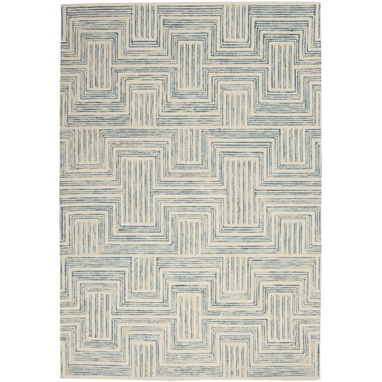 Nourison Interlock ITL06 Area Rug, Ivory/Turquoise, 3'9" x 5'9"