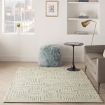 Nourison Interlock ITL06 Area Rug, Ivory/Turquoise, 3'9" x 5'9"