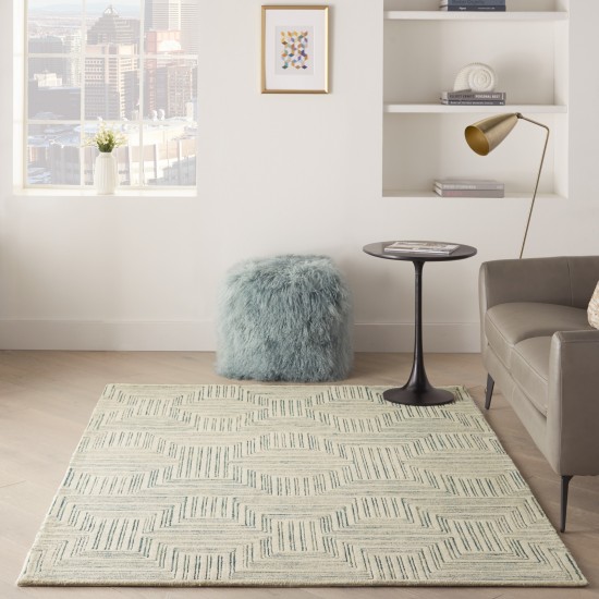 Nourison Interlock ITL06 Area Rug, Ivory/Turquoise, 5' x 7'6"