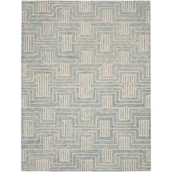 Nourison Interlock ITL06 Area Rug, Ivory/Turquoise, 8' x 10'6"