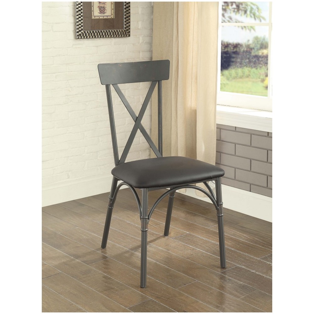 ACME Itzel Side Chair (Set-2), Black PU & Sandy Gray