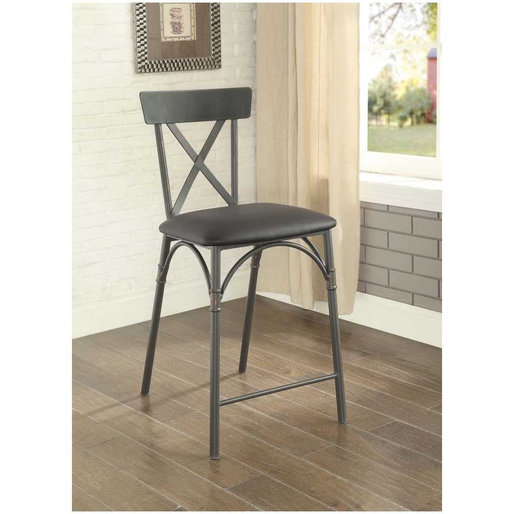 ACME Itzel Counter Height Chair (Set-2), Black PU & Sandy Gray