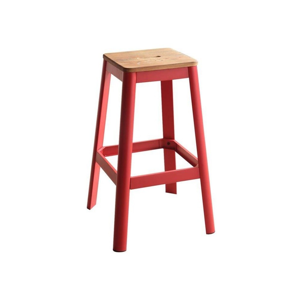 ACME Jacotte Bar Stool (1Pc), Natural & Red, 30" Seat Height