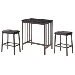 ACME Venator 3Pc Pack Counter Height Set, Faux Marble, Gray & Black PU, 24" Seat Height