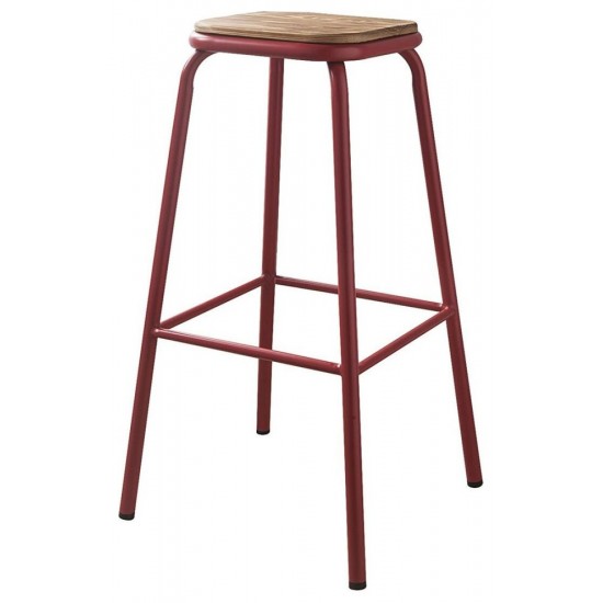 ACME Scarus Bar Stool (Set-2), Natural & Red, 30" Seat Height