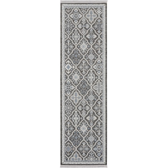 Nourison Lennox LEN02 Runner Rug, Charcoal/Ivory/Blue, 2'2" x 7'6"