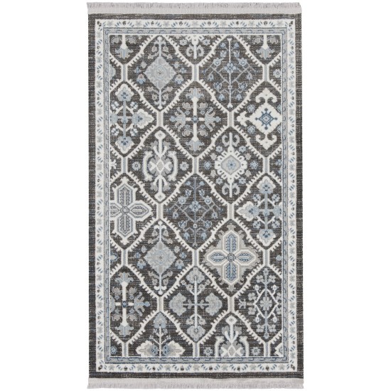 Nourison Lennox LEN02 Area Rug, Charcoal/Ivory/Blue, 2'3" x 3'9"