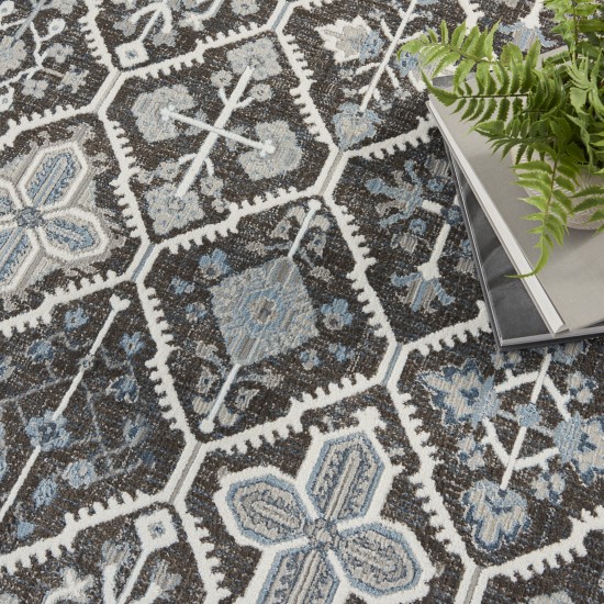 Nourison Lennox LEN02 Area Rug, Charcoal/Ivory/Blue, 4' x 6'