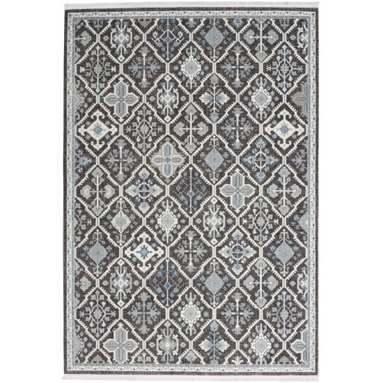 Nourison Lennox LEN02 Area Rug, Charcoal/Ivory/Blue, 5'3" x 7'3"