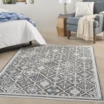 Nourison Lennox LEN02 Area Rug, Charcoal/Ivory/Blue, 5'3" x 7'3"