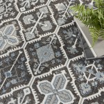 Nourison Lennox LEN02 Area Rug, Charcoal/Ivory/Blue, 5'3" x 7'3"