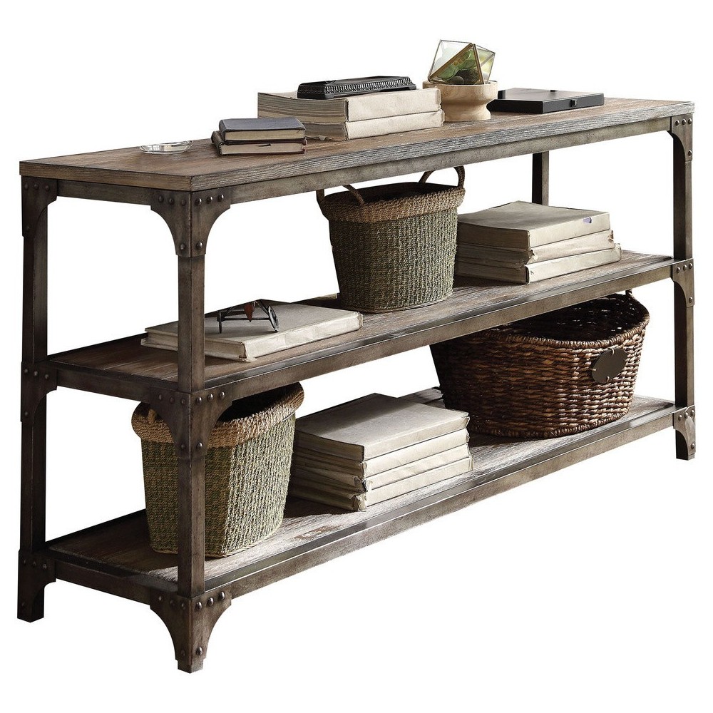 ACME Gorden Console Table, Weathered Oak & Antique Silver ACME Gorden Console Table, Weathered Oak & Antique Silver