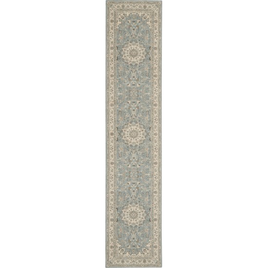 Nourison Living Treasures LI15 Runner Rug, Aqua/Ivory, 2'6" x 12'