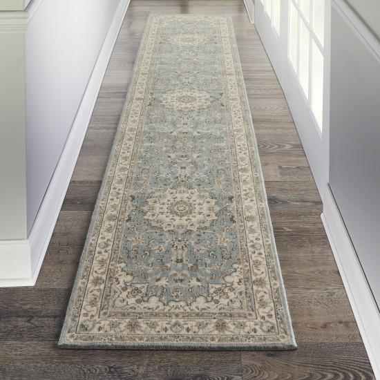 Nourison Living Treasures LI15 Runner Rug, Aqua/Ivory, 2'6" x 12'