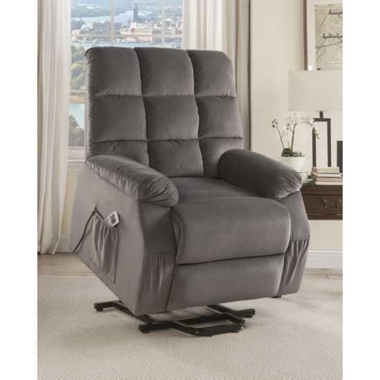 ACME Ipompea Recliner w/Power Lift & Massage, Gray Velvet