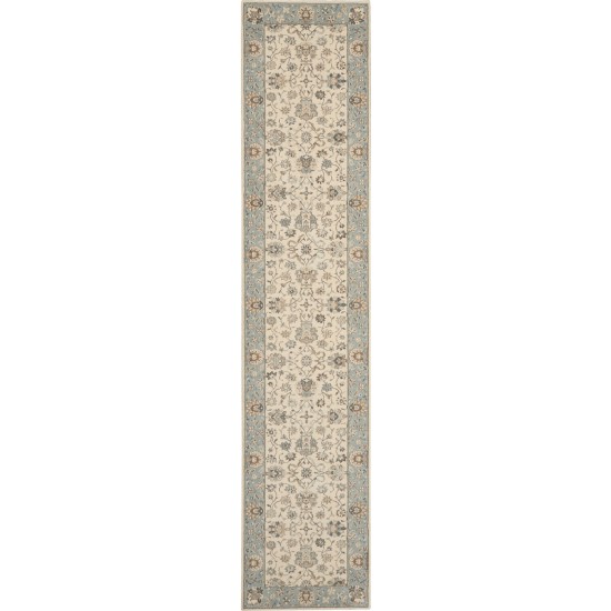 Nourison Living Treasures LI16 Runner Rug, Ivory/Aqua, 2'6" x 12'