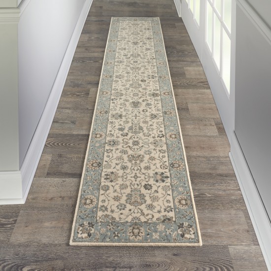 Nourison Living Treasures LI16 Runner Rug, Ivory/Aqua, 2'6" x 12'