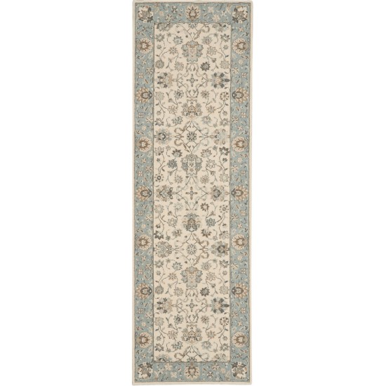 Nourison Living Treasures LI16 Runner Rug, Ivory/Aqua, 2'6" x 8'