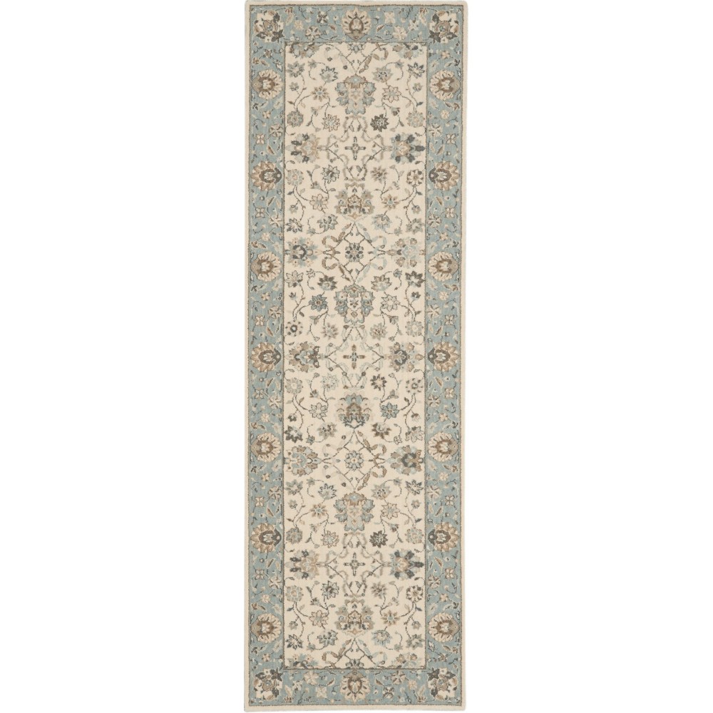 Nourison Living Treasures LI16 Runner Rug, Ivory/Aqua, 2'6" x 8'