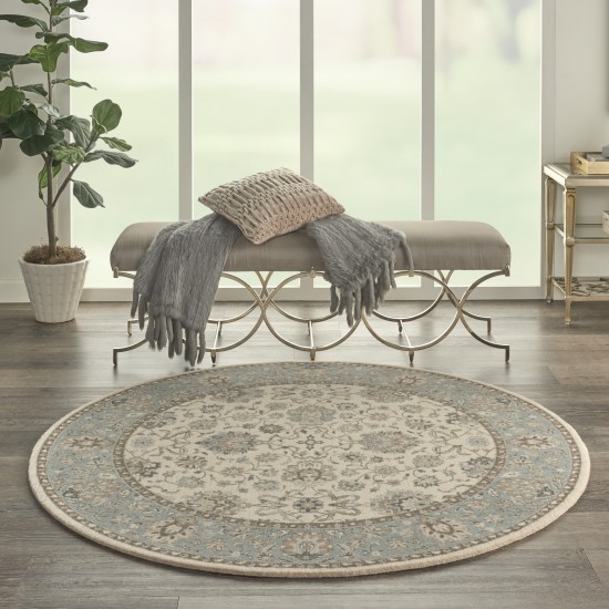 Nourison Living Treasures LI16 Area Rug, Ivory/Aqua, 5'10" x Round