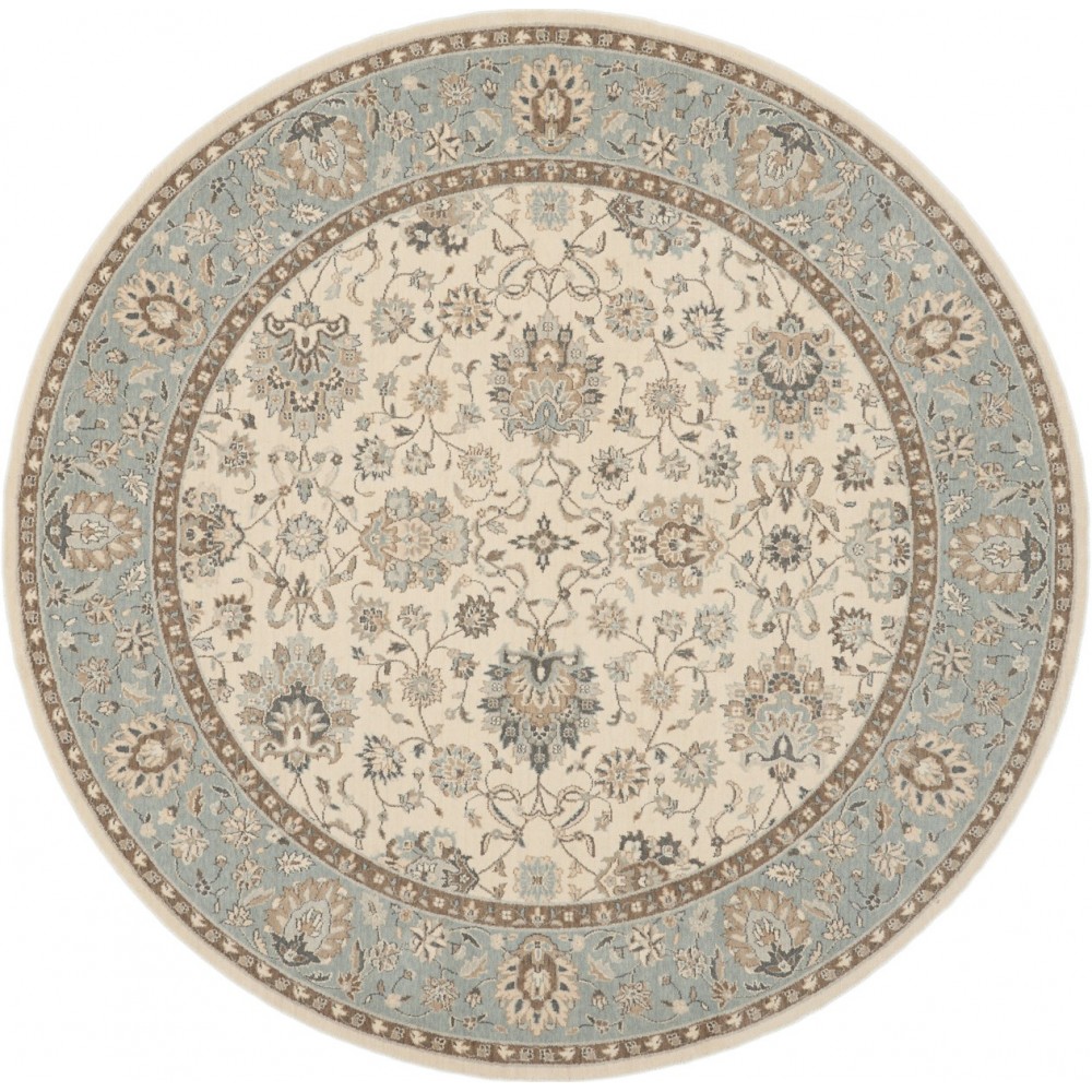 Nourison Living Treasures LI16 Area Rug, Ivory/Aqua, 7'10" x Round