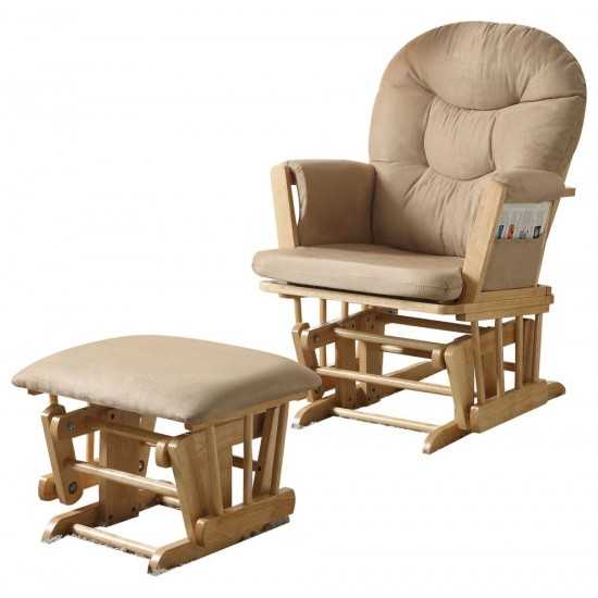 ACME Rehan 2Pc Pack Glider Chair & Ottoman, Taupe Microfiber & Natural Oak