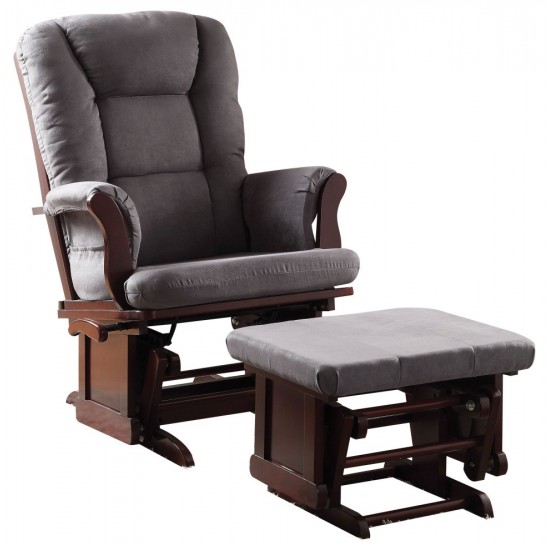 ACME Aeron 2Pc Pack Glider Chair & Ottoman, Gray Microfiber & Cherry