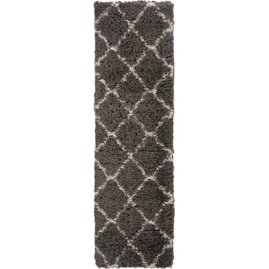 Nourison Luxe Shag LXS02 Runner Rug, Charcoal/Beige, 2'2" x 7'6"