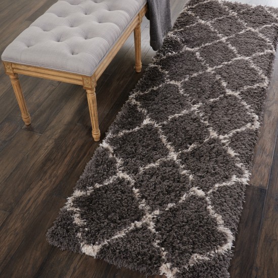 Nourison Luxe Shag LXS02 Runner Rug, Charcoal/Beige, 2'2" x 7'6"