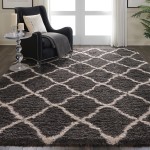 Nourison Luxe Shag LXS02 Area Rug, Charcoal/Beige, 8'2" x 10'