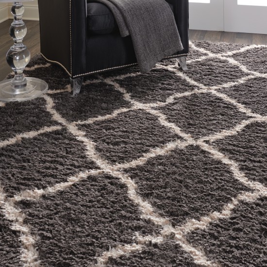 Nourison Luxe Shag LXS02 Area Rug, Charcoal/Beige, 8'2" x 10'