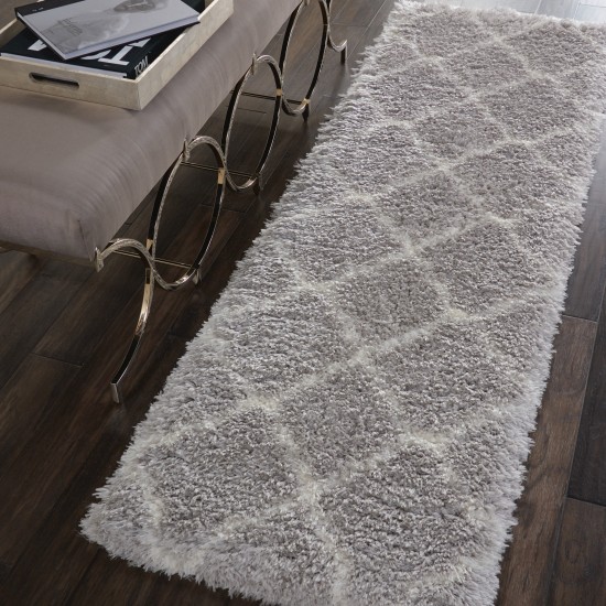 Nourison Luxe Shag LXS02 Runner Rug, Grey/Ivory, 2'2" x 7'6"