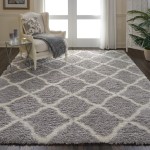 Nourison Luxe Shag LXS02 Area Rug, Grey/Ivory, 9' x 12'