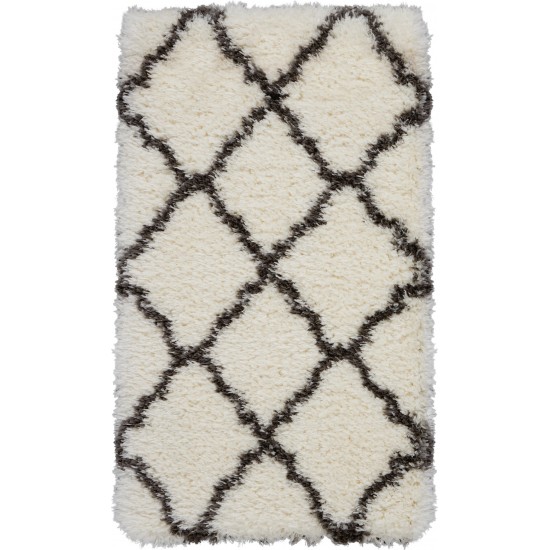 Nourison Luxe Shag LXS02 Area Rug, Ivory/Charcoal, 2'2" x 3'9"