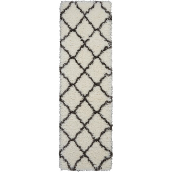 Nourison Luxe Shag LXS02 Runner Rug, Ivory/Charcoal, 2'2" x 7'6"