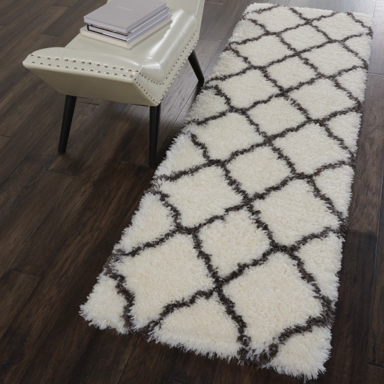 Nourison Luxe Shag LXS02 Runner Rug, Ivory/Charcoal, 2'2" x 7'6"