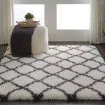 Nourison Luxe Shag LXS02 Area Rug, Ivory/Charcoal, 5' x 7'