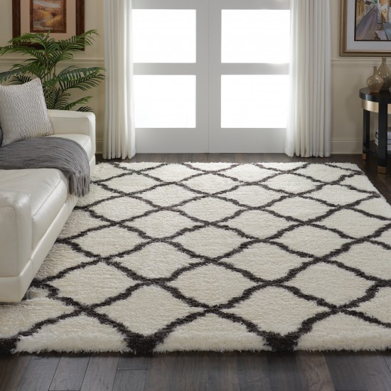 Nourison Luxe Shag LXS02 Area Rug, Ivory/Charcoal, 8'2" x 10'