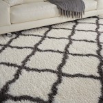 Nourison Luxe Shag LXS02 Area Rug, Ivory/Charcoal, 8'2" x 10'