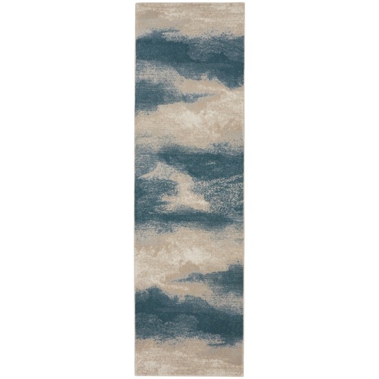 Nourison Maxell MAE06 Runner Rug, Ivory/Teal, 2'2" x 7'6"